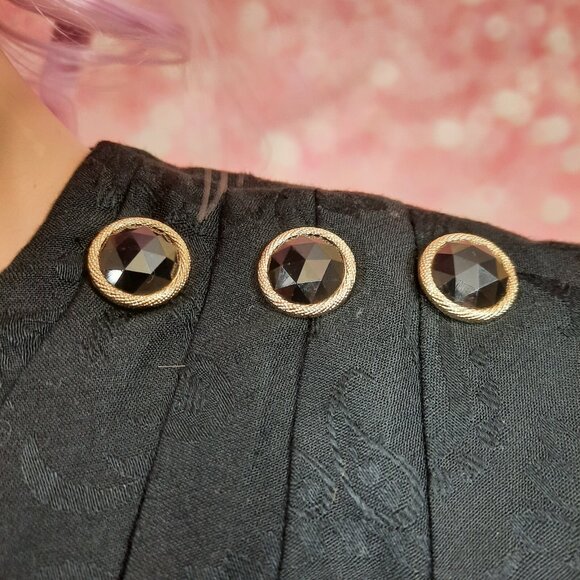 Vintage 80s David Warren Black Jaquard Long Sleeve Dress Size S Midi Sheath - Picture 4 of 12